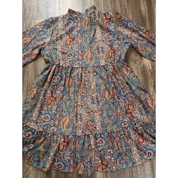 WOMENS PLUS SIZE BOHO DRESS PAISLEY PRINT FLOUNCE SIZE 3XL TIED FRONT RUFFLE - Picture 6 of 10